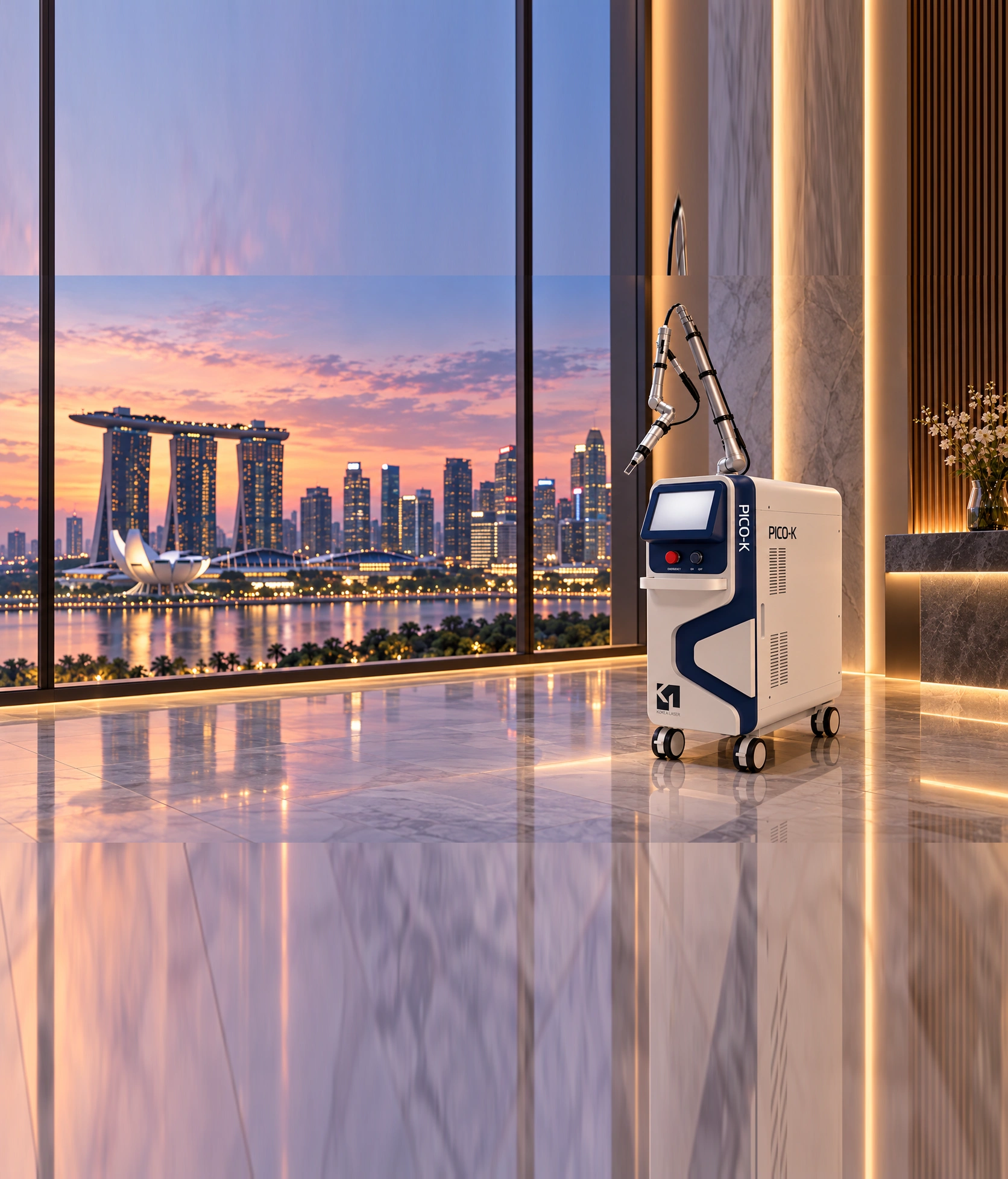 PICO-K laser system overlooking the Singapore skyline and Marina Bay Sands